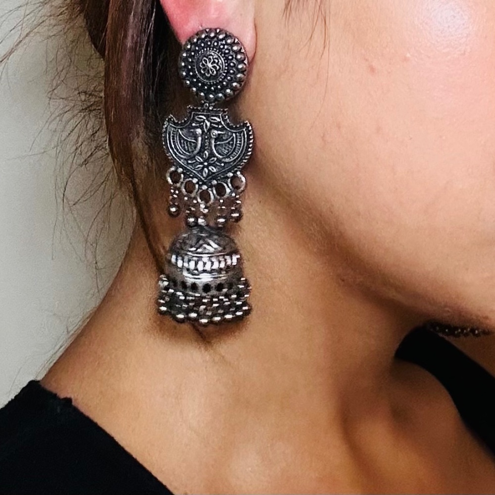 Oxidized Statement Peacock Jhumka Earring